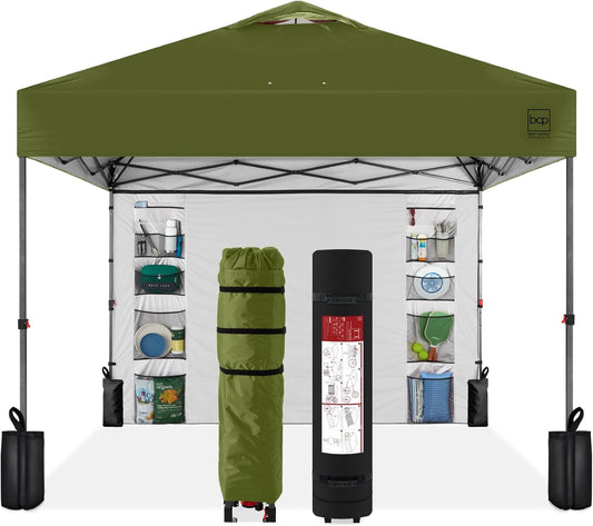 10x10ft Easy Pop Up Canopy with Side Wall and Weight Bags