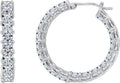 Sterling Silver Hoop Earrings with Princess Cut Cubic Zirconia