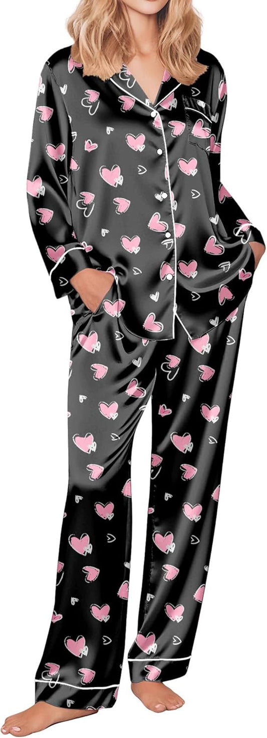 Ekouaer Silk Pajamas for Women Soft Long Sleeve Pj Set