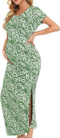 Smallshow Women's Split Long Maternity Dress - Comfortable Ruched Fit