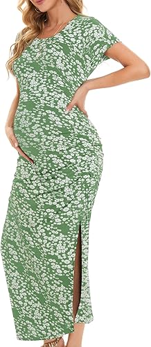 Smallshow Women's Split Long Maternity Dress for Stylish Moms