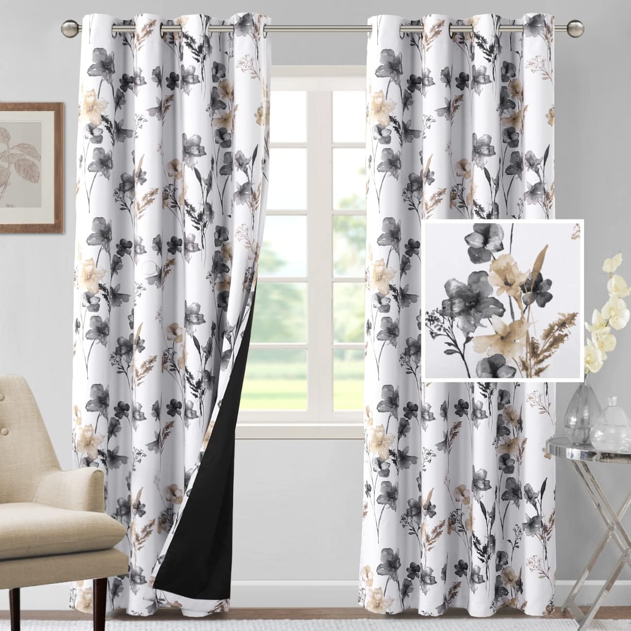 H.VERSAILTEX 100% Blackout Curtains for Bedroom with Floral Design