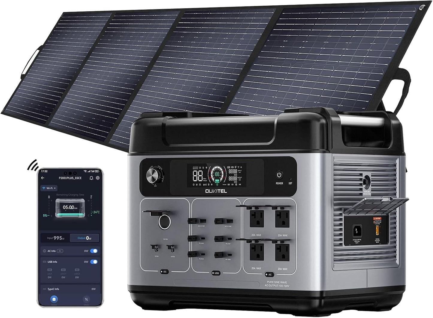 Keenergy Solar Power Station: 2400W, 2048Wh Capacity, 4 AC Outlets