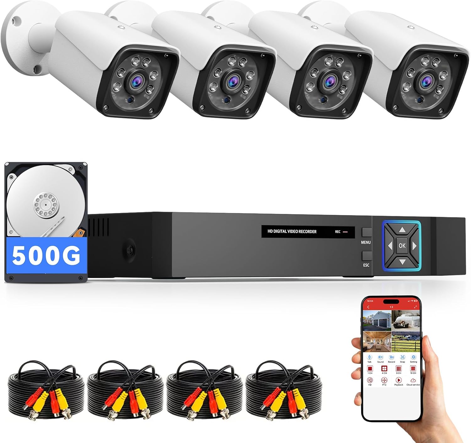 Wired Security Camera System Outdoor with Night Vision & Detection