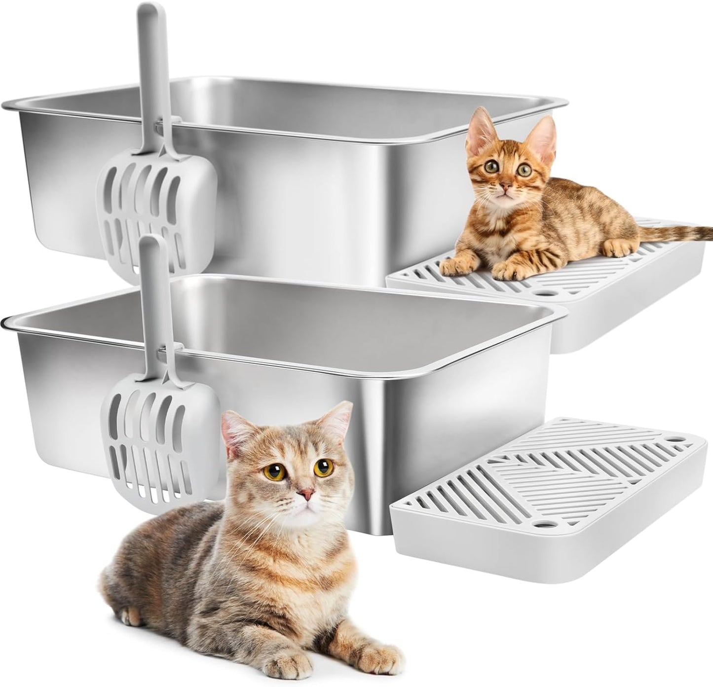Stainless Steel Litter Box Set for Easy Cleaning and Odor Control