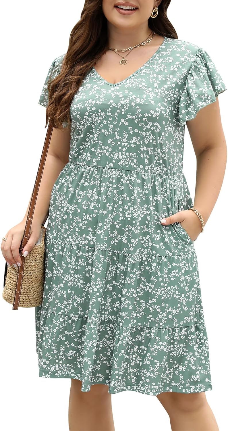 Celkuser Womens Plus Size Casual Summer Dresses with Pockets