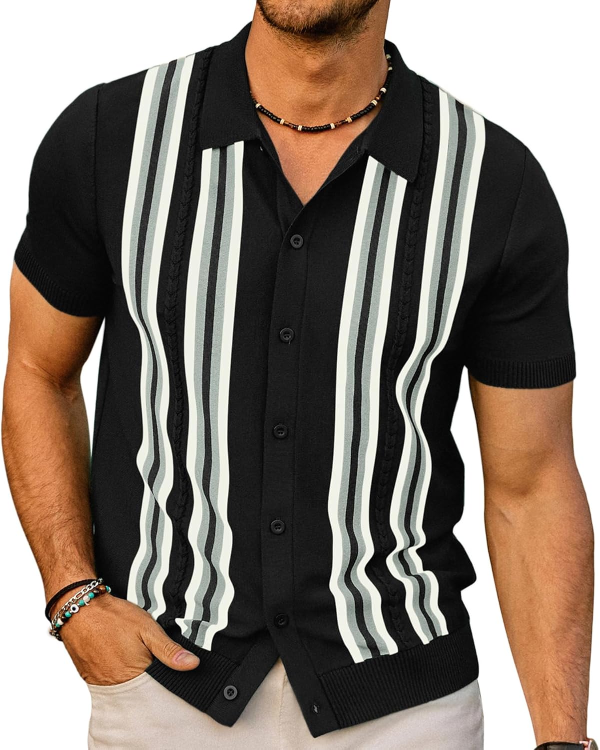 Vintage Striped Knitted Golf Shirts for Men by PJ PAUL JONES
