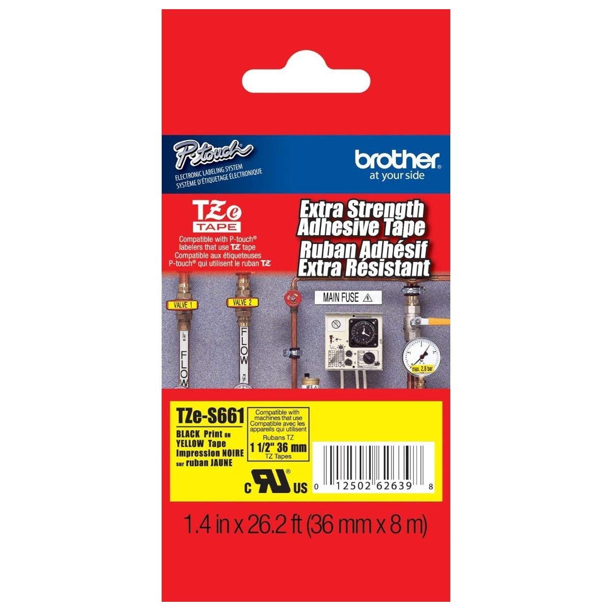 Brother TZeS661 Extra Strength Adhesive Black on Yellow Tape