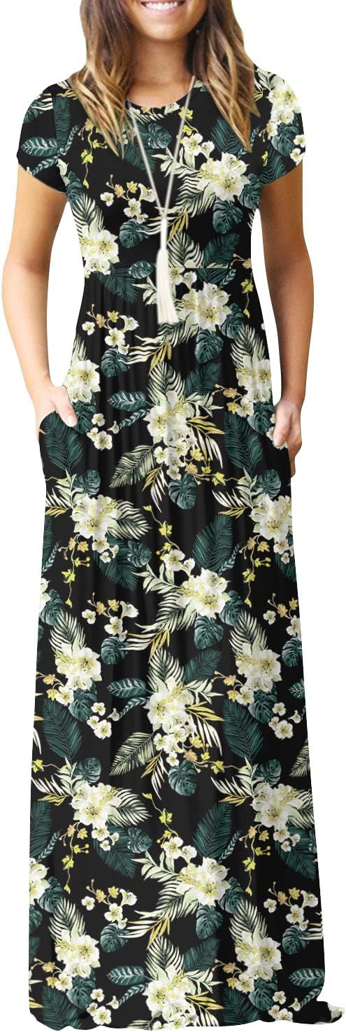 EUOVMY Women's Short Sleeve Maxi Dress with Pockets for Casual Wear