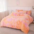 Fluffy Bedding Set Twin Size 3 Pieces - Cozy Rainbow Faux Fur