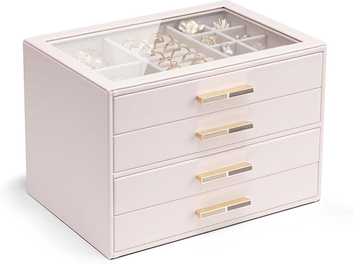 Vlando 4 Layer Jewelry Box with Glass Lid for Elegant Storage