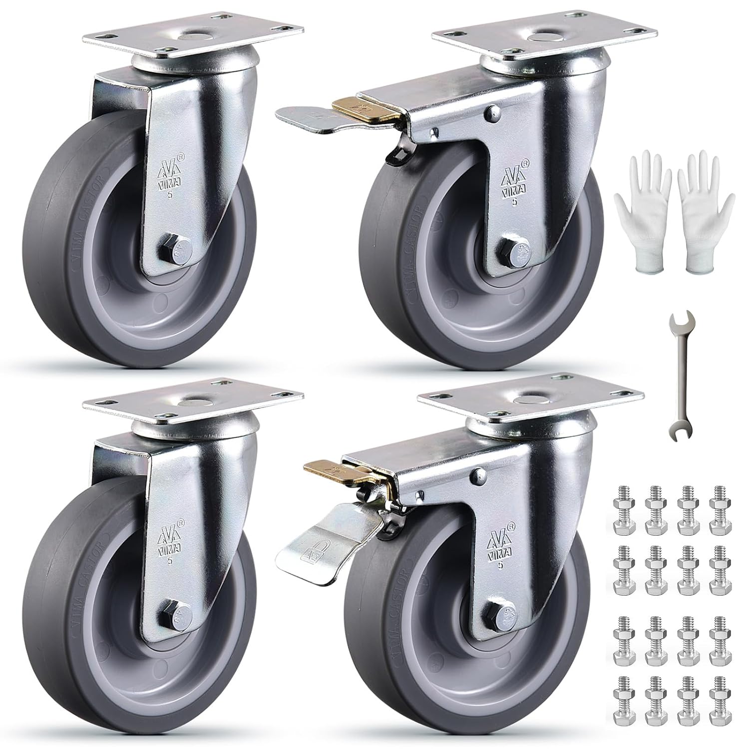 5 Inch Heavy Duty Caster Wheels Set of 4 with Brake for Furniture