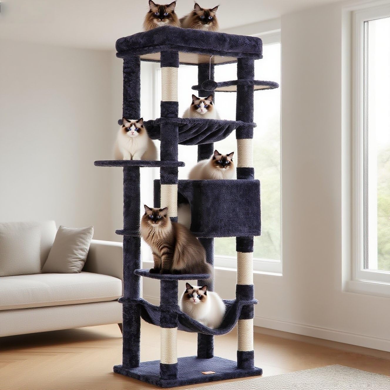 Heybly Cat Tree for Large Cats - XXL 69in Multi-Level Condo
