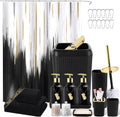 32PCS Black Bathroom Accessory Set with Oil Painting Shower Curtain