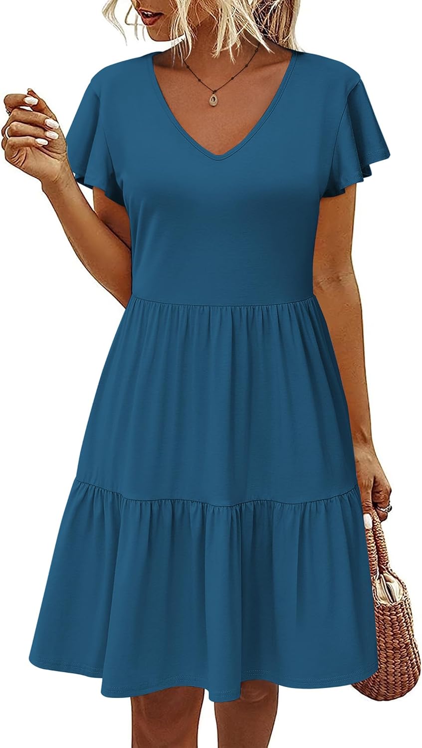 HOTOUCH Women's Casual Summer Dress with Pockets and Ruffles
