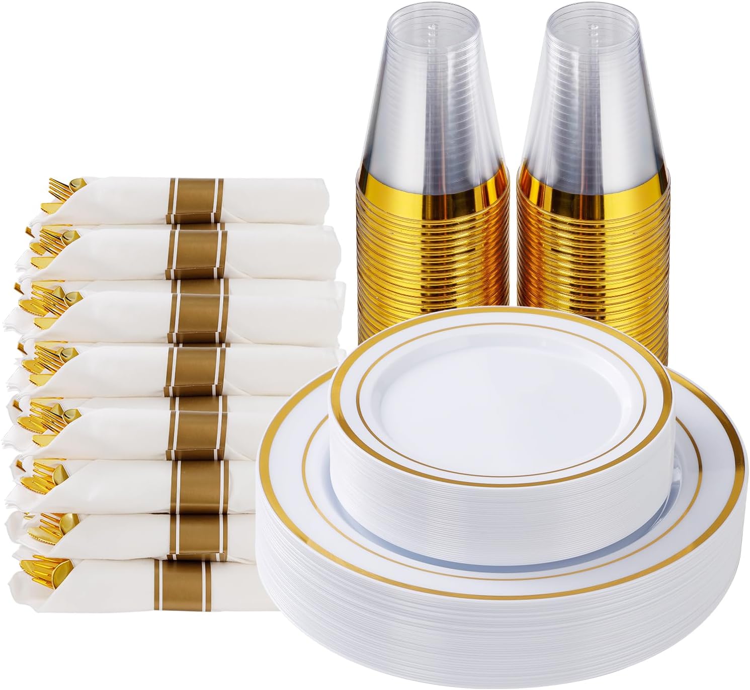 Gold Plastic Dinnerware Set for 25 Guests - 175 Piece Party Set