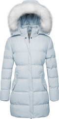 Women's Thicken Puffer Coat with Removable Faux Fur Hood - Warm
