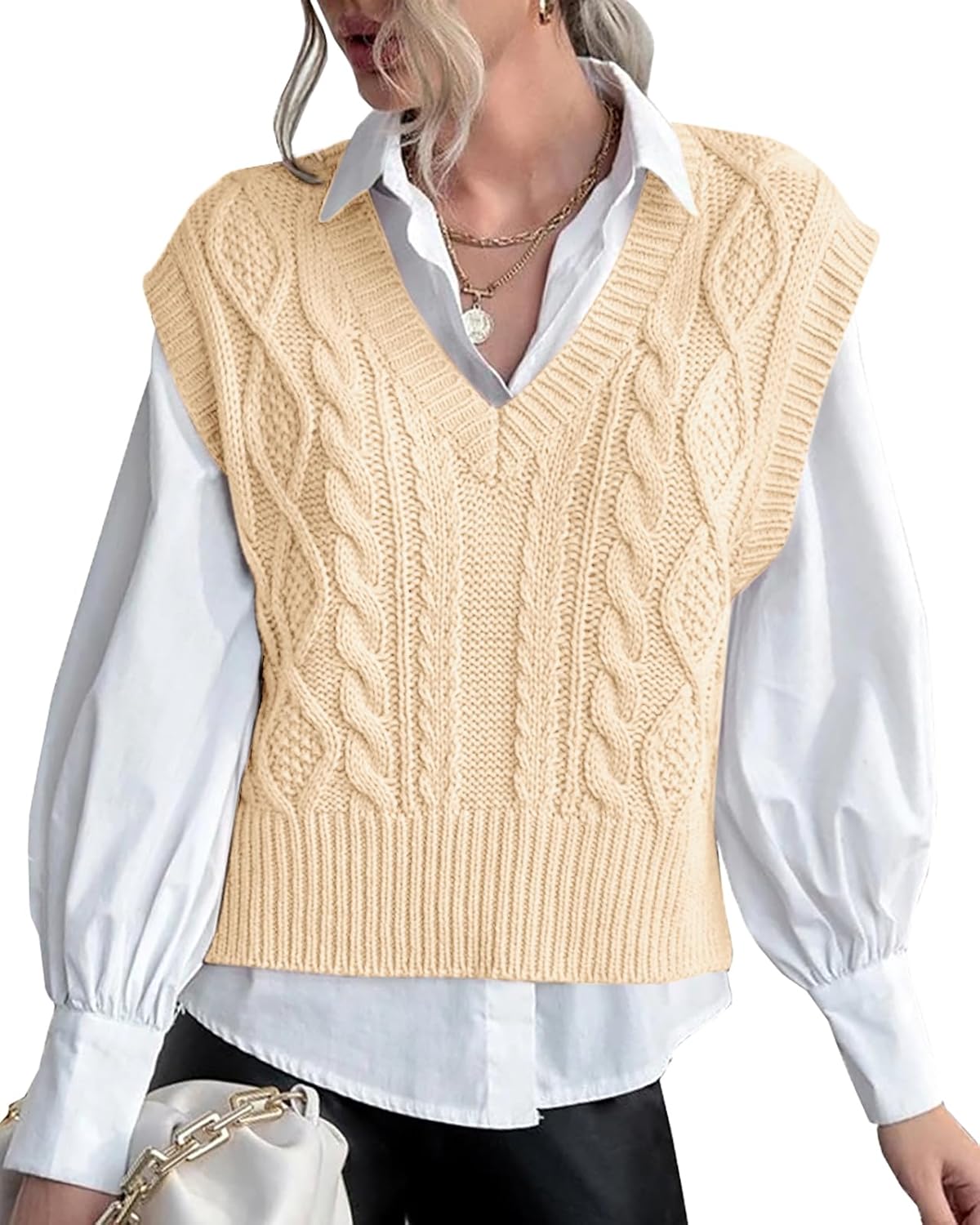 Stylish V Neck Sleeveless Knit Sweater Vest for Women Casual