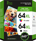 64XL Ink Cartridge for HP Printers - High Yield Black & Color Combo