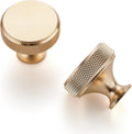 Brushed Brass Cabinet Knobs 30 Pack - Solid Knurled Round Handles
