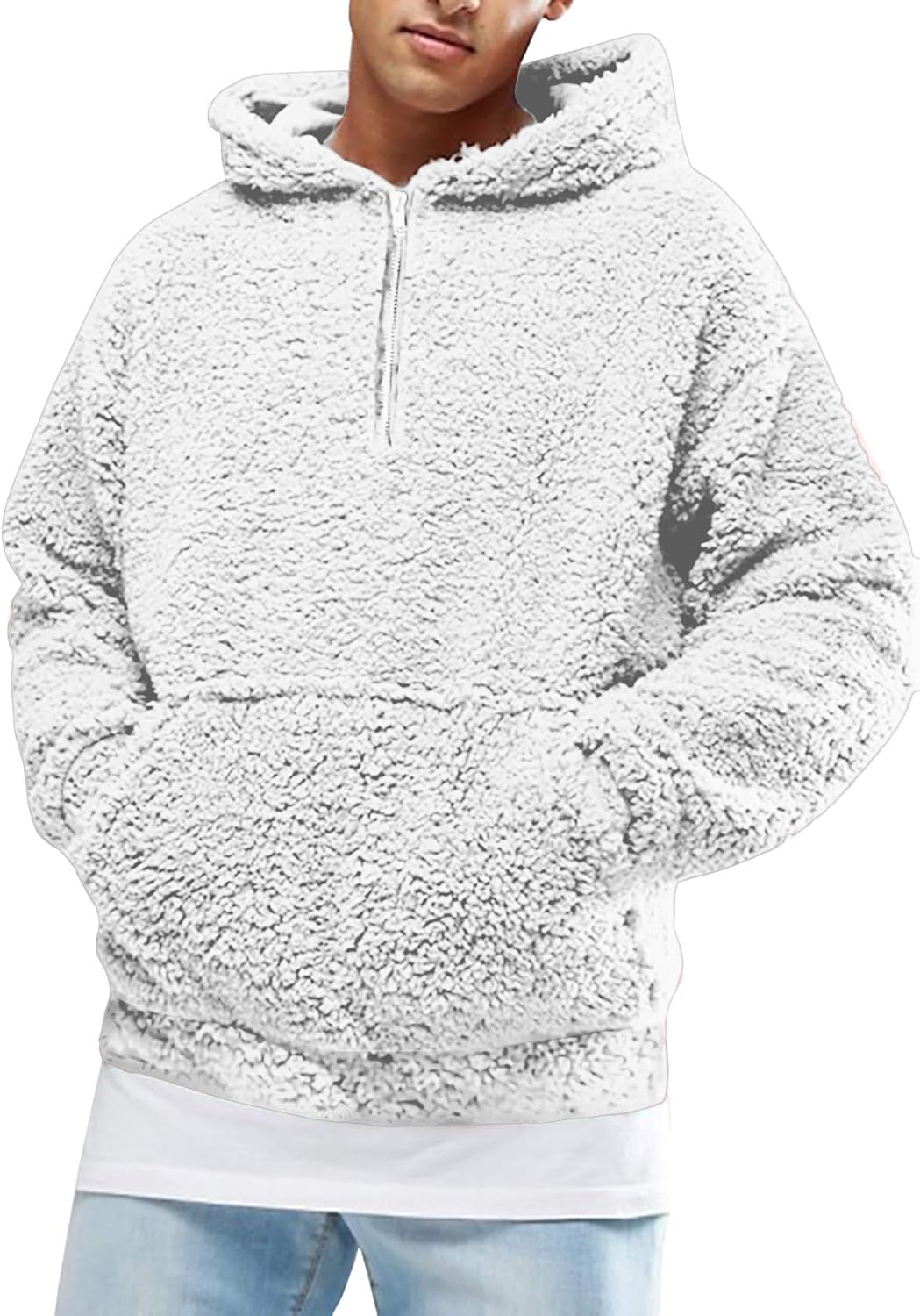 Fuzzy Sherpa Pullover Hoodie for Men - Stylish and Warm