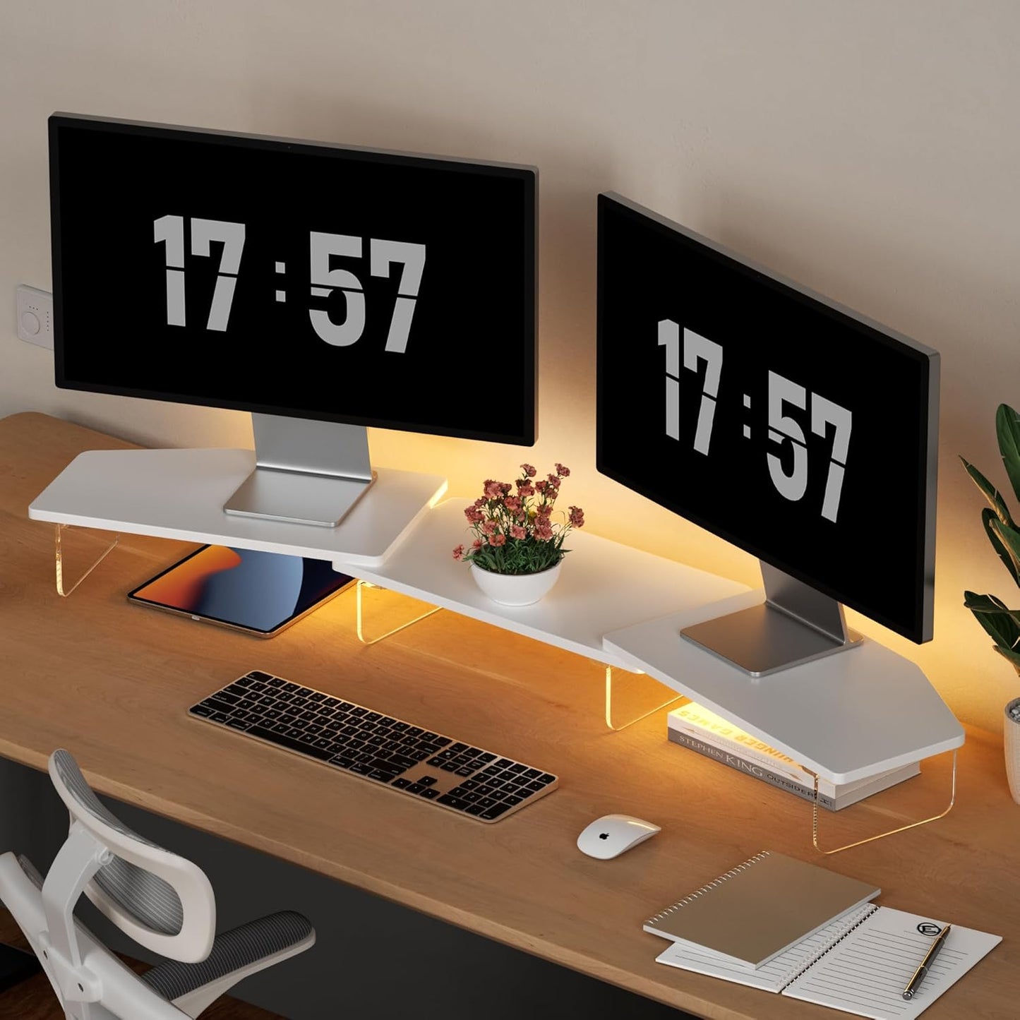 LED Dual Monitor Stand Riser for 2 Monitors - Adjustable Design