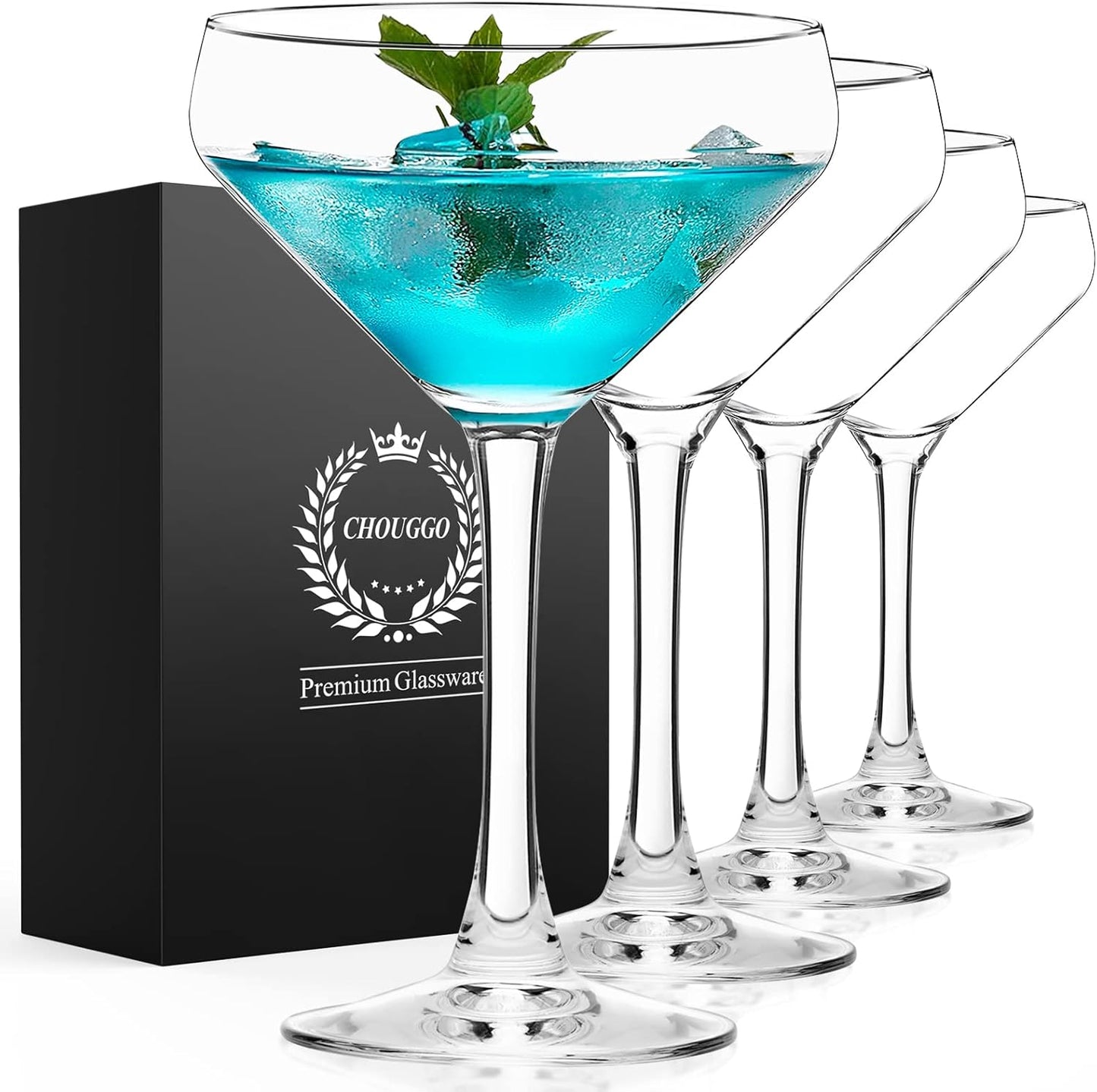 Premium Crystal Martini Glasses Set - Hand Blown, 12oz Clear