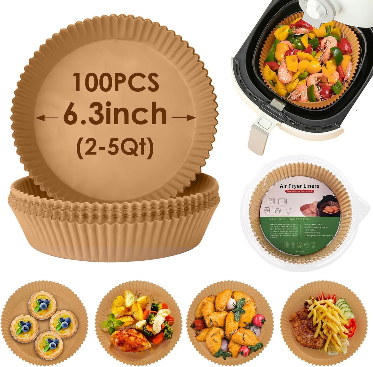 Oil-Proof Air Fryer Liners, 100Pcs Round Non-Stick Parchment Paper by LOYAL SEA