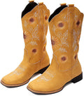 Cowboy Boots for Women Mid Calf with Sunflower Embroidery