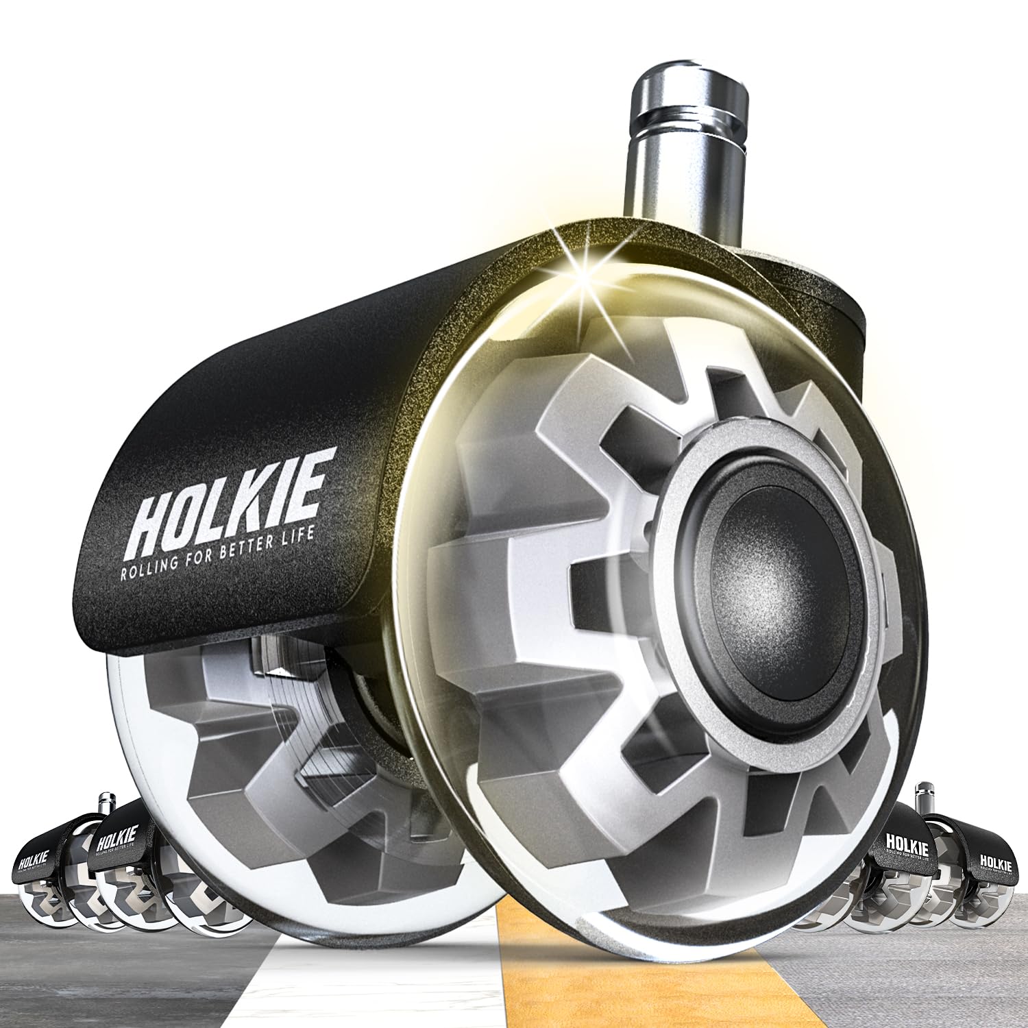 HOLKIE Grey Office Chair Wheels - Smooth Roll, Universal Fit - Set of 5