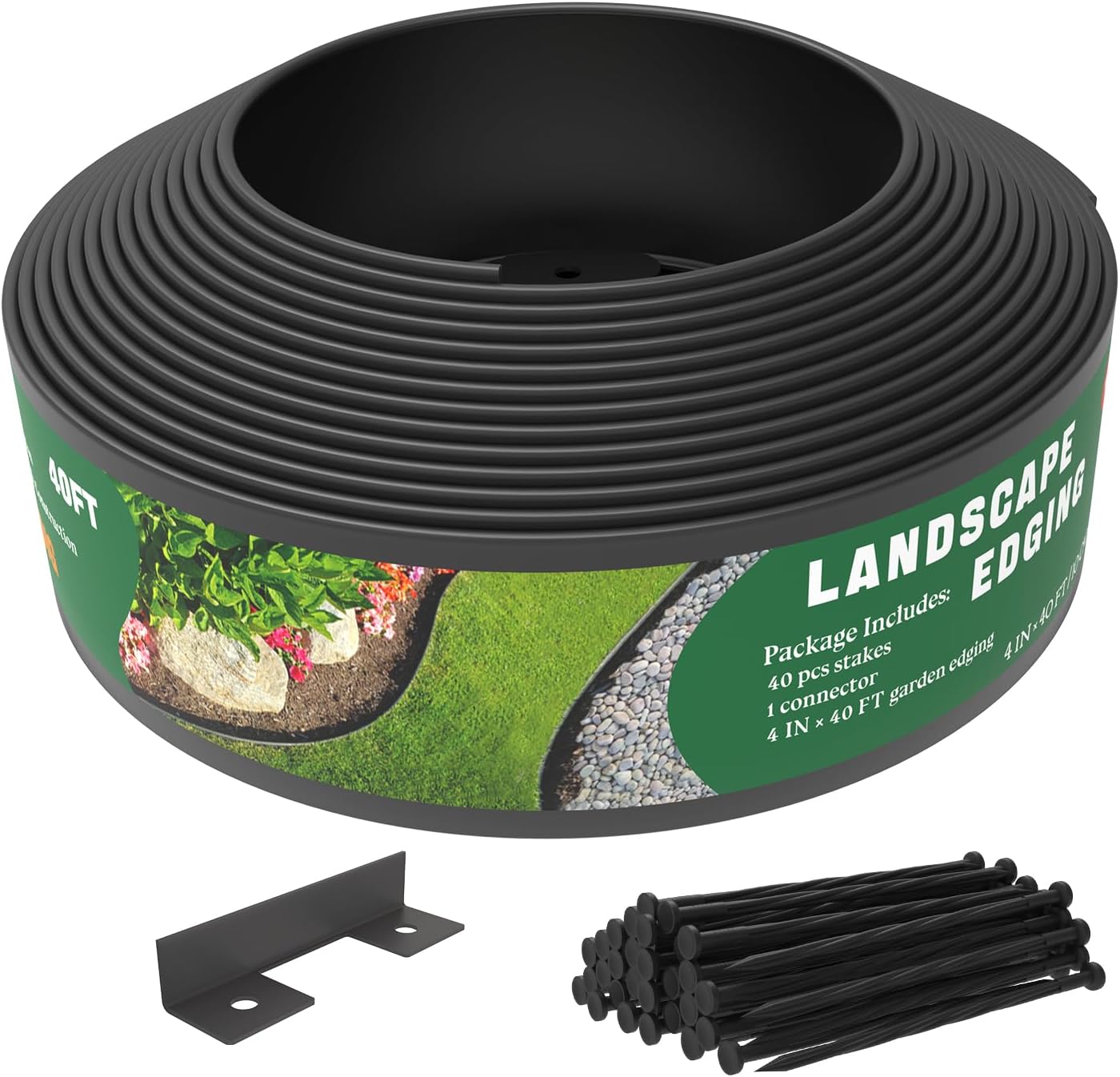 Flexible Garden Edging Kit for Lawn and Flower Beds - 40FT