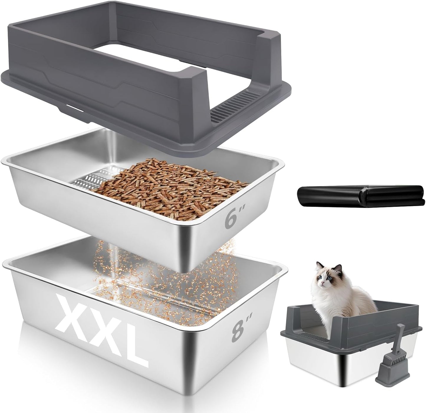 ELEGX Enclosed Pine Litter Sifting Cat Litter Box for Big Cats