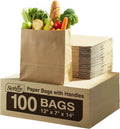 Paper Grocery Bags with Handles 12x7x14 in Bulk 100 Pack - Heavy Duty