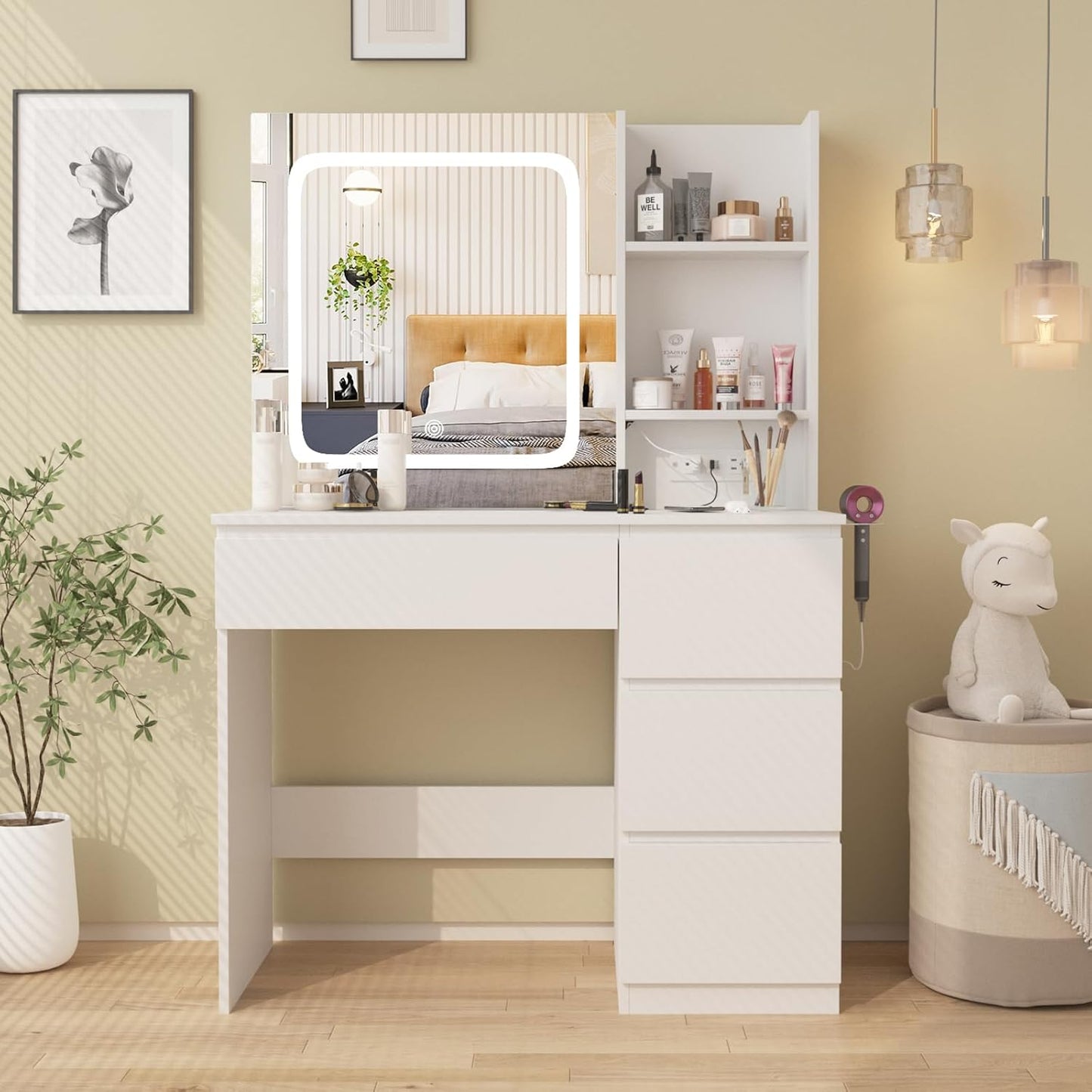 Vabches 37 Vanity Desk with Mirror & Lights
