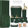 Bathroom Accessory Set 25PC Dark Green Shower Curtain Set - Complete