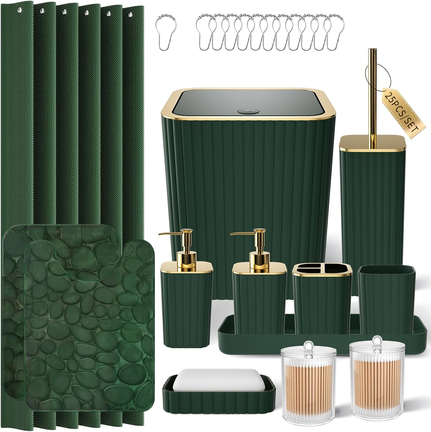 25PC Green Bathroom Accessory Set with Shower Curtain & Rugs