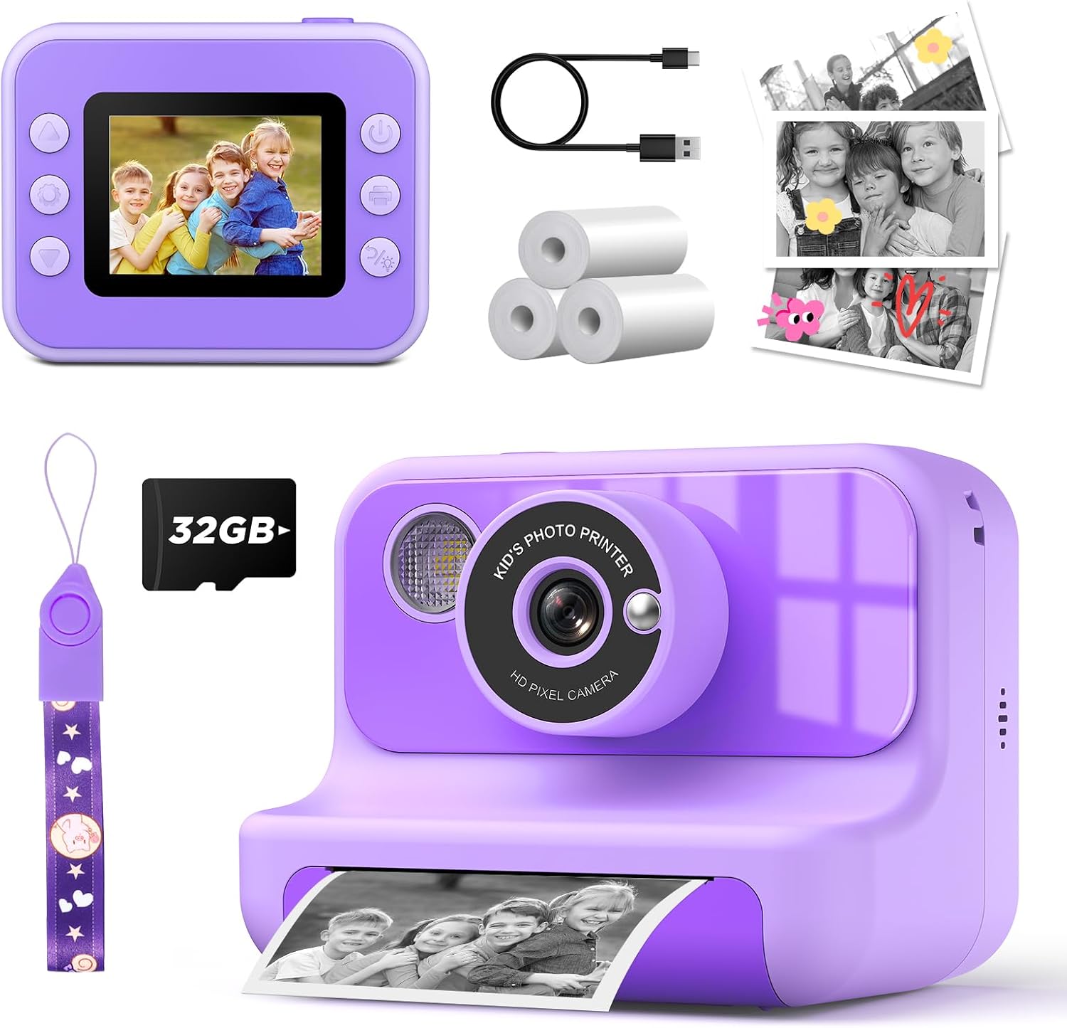 Instant Print Camera for Kids - Fun 1080P Digital Toy Gift