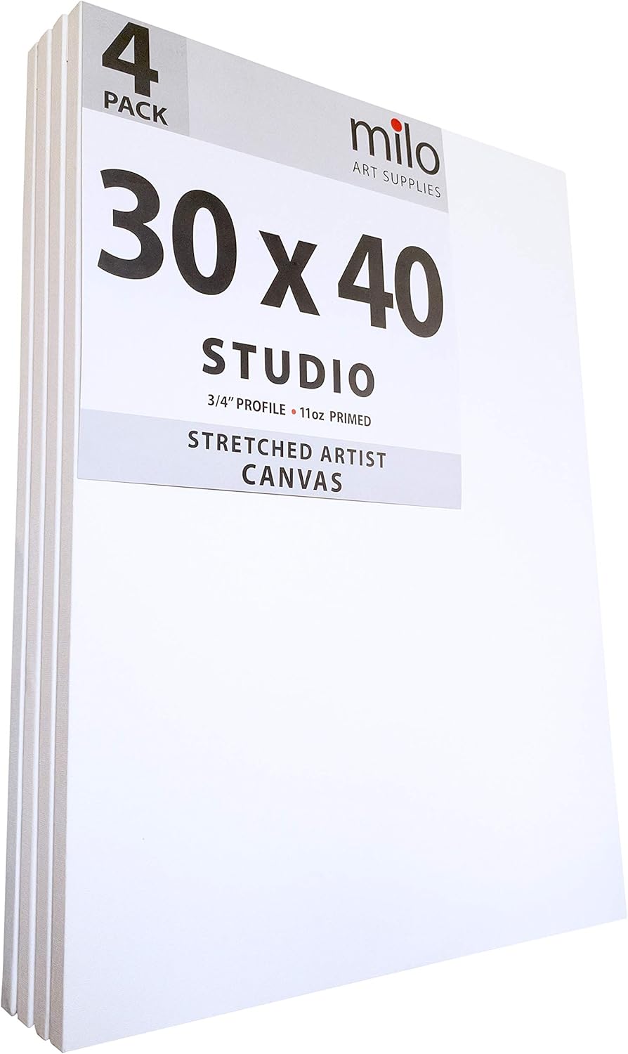 Milo Pro Stretched Artist Canvas Pack of 4 for Painting Projects