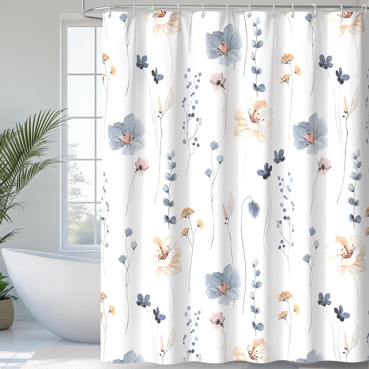 Watercolor Floral Shower Curtain, Waterproof, Spring Vibes, 72x72, Beige