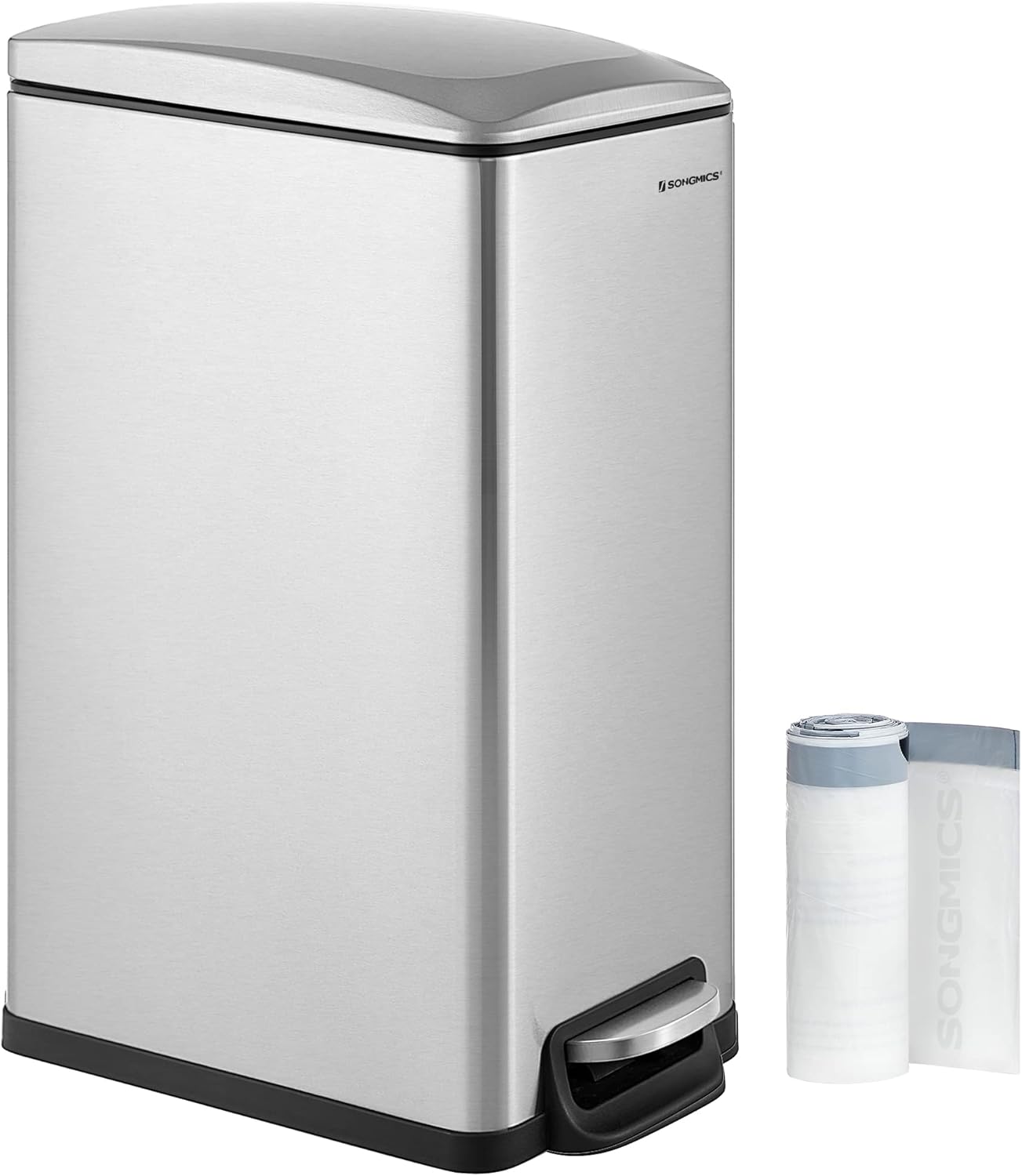 SONGMICS Slim Trash Can for Narrow Spaces with Soft-Close Lid