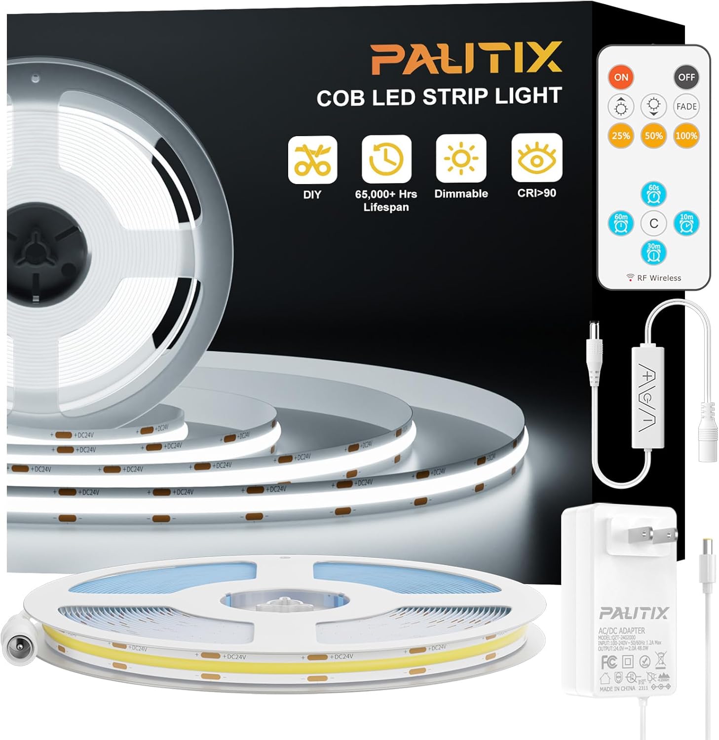 PAUTIX COB LED Strip Light 32.8ft - Super Bright Dimmable 6000K