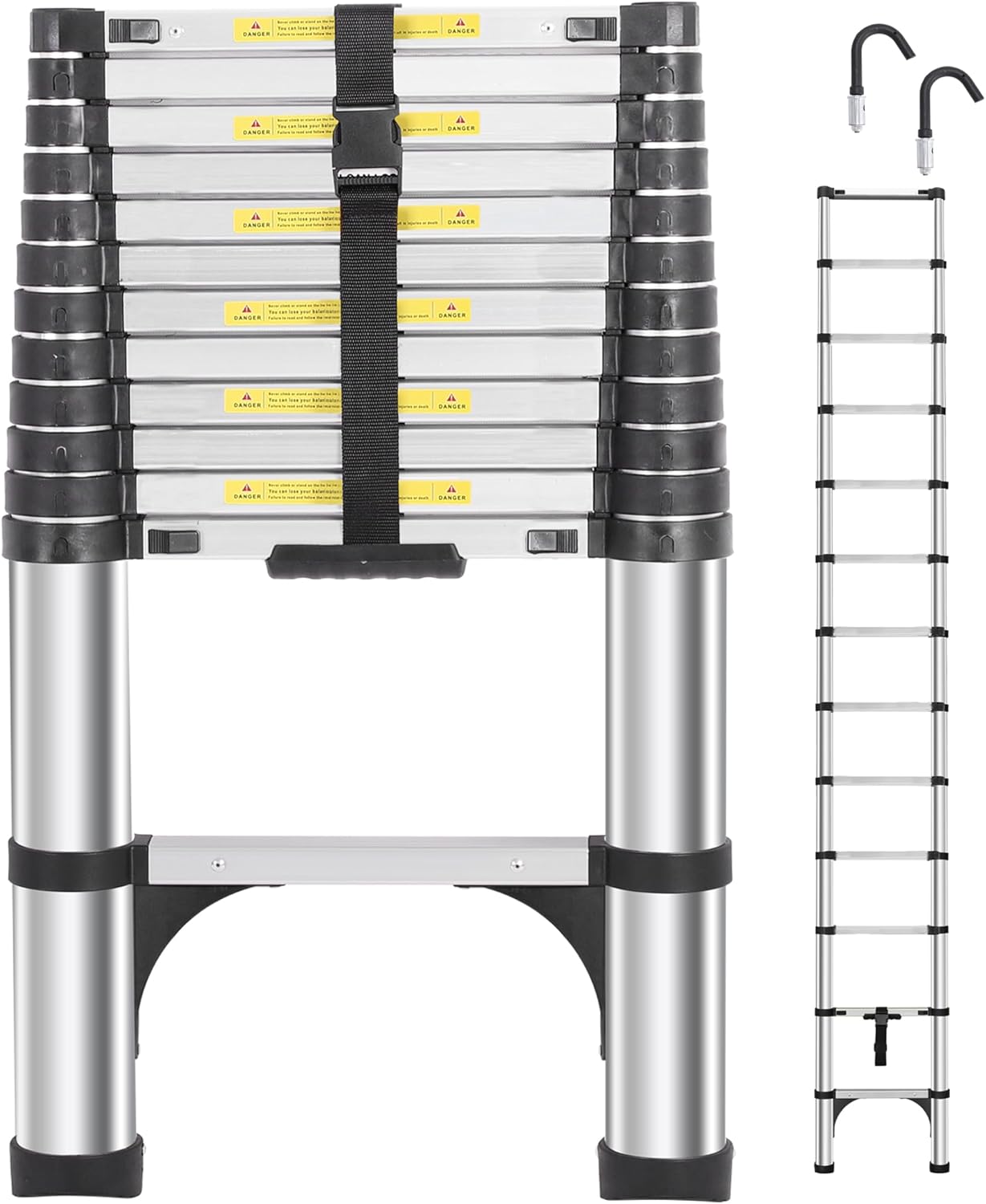Telescoping Ladders 16.5 FT - One-Button Retraction for Safety