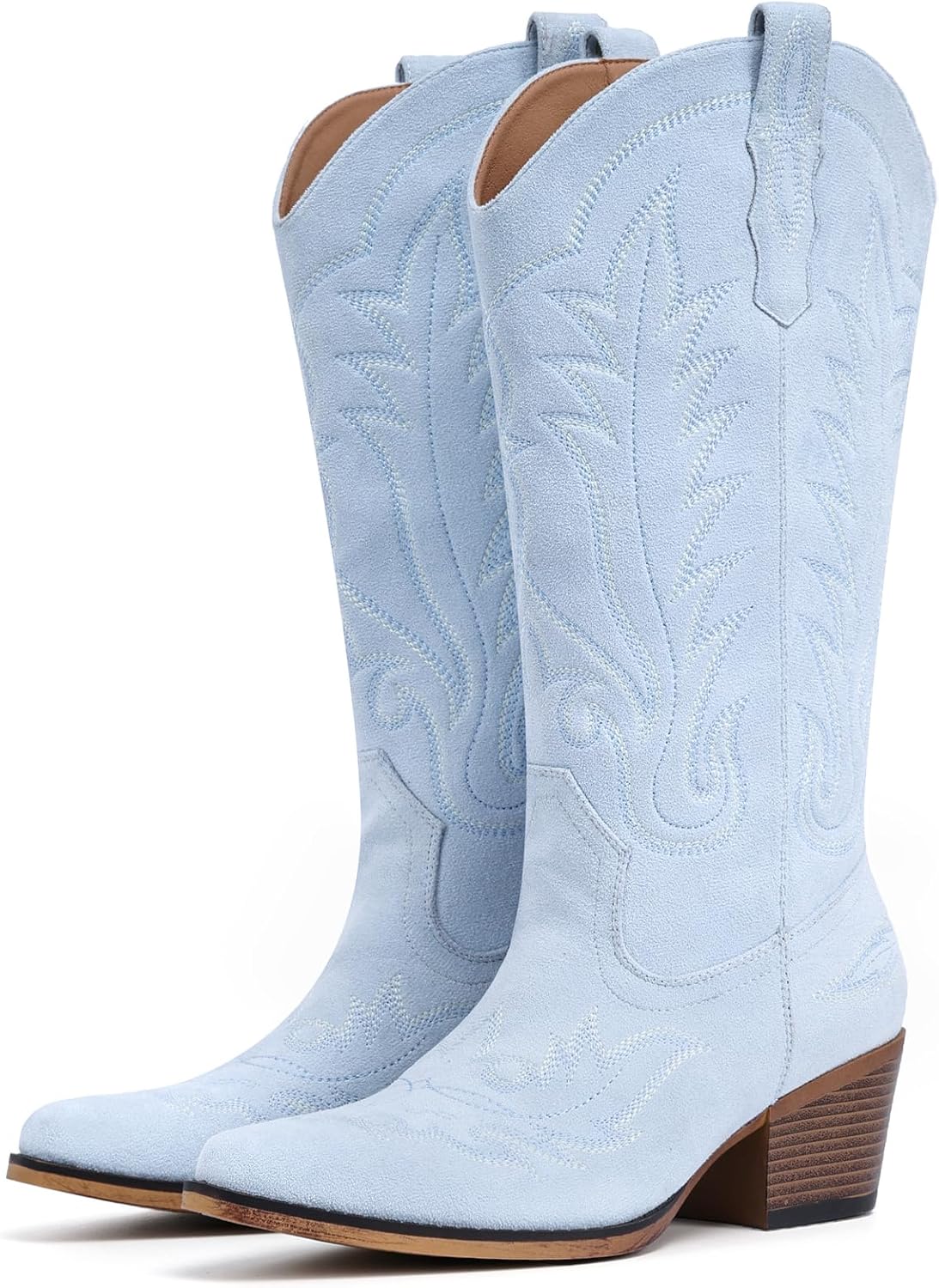 Suede Cowboy Boots for Women with Embroidered Retro Snip Toe