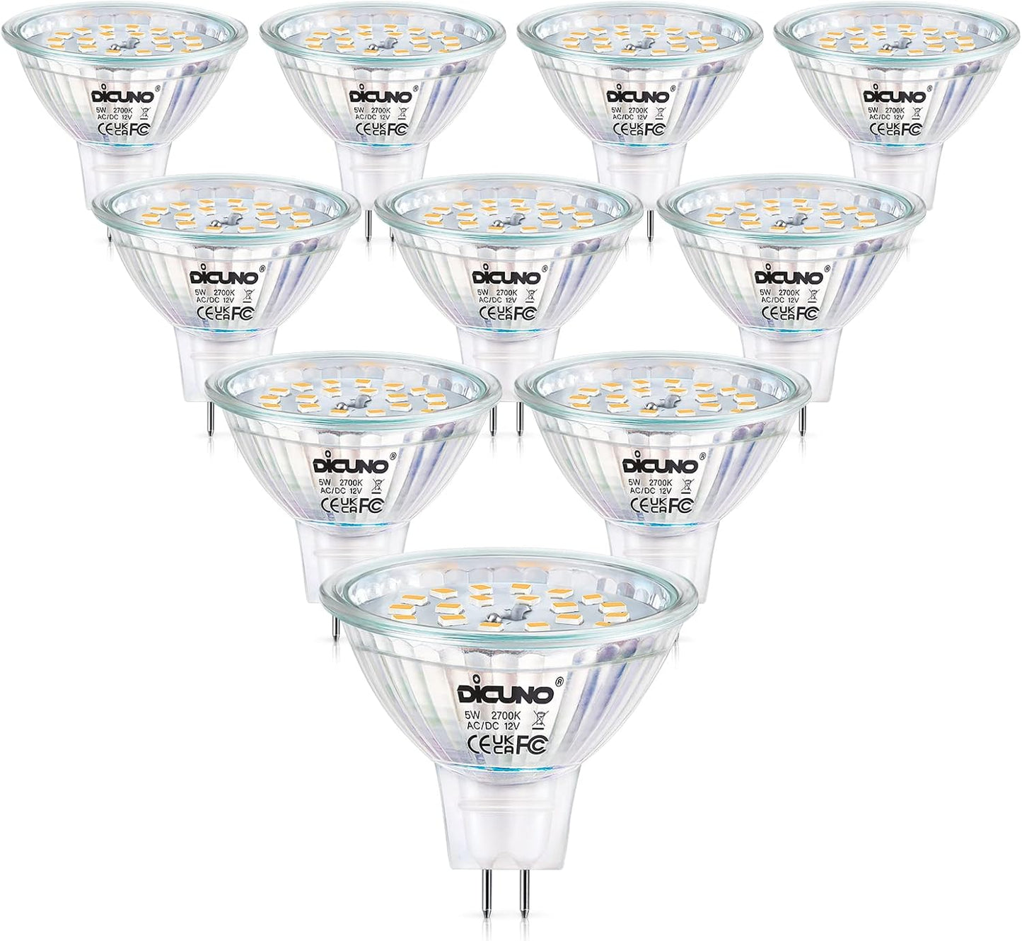 DiCUNO MR16 LED Bulbs Dimmable 50W Halogen Replacement 10 Pack