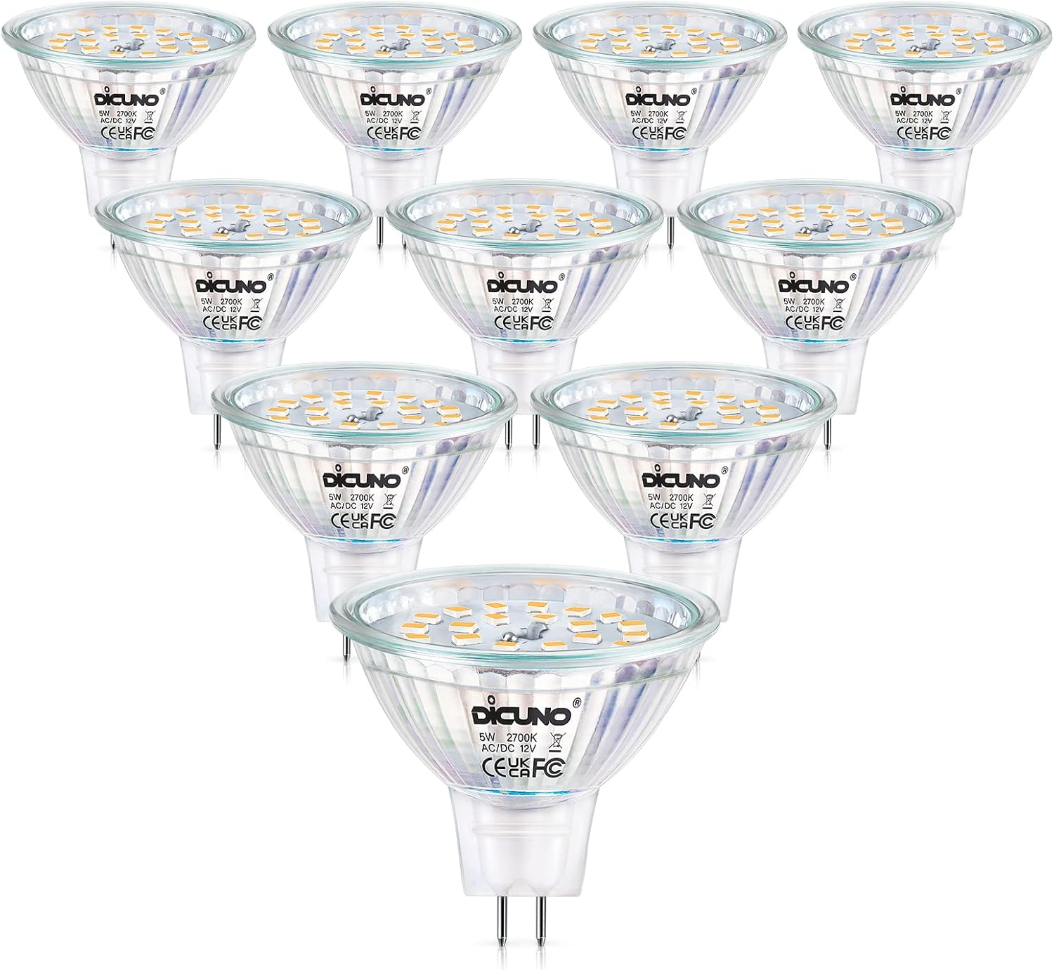 DiCUNO MR16 LED Bulbs Dimmable 50W Halogen Replacement 10 Pack
