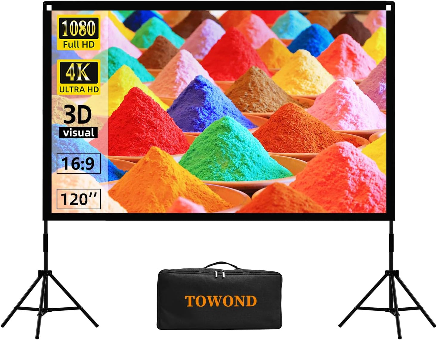 120 Portable Projector Screen: 4K HD Indoor/Outdoor, Wrinkle-Free