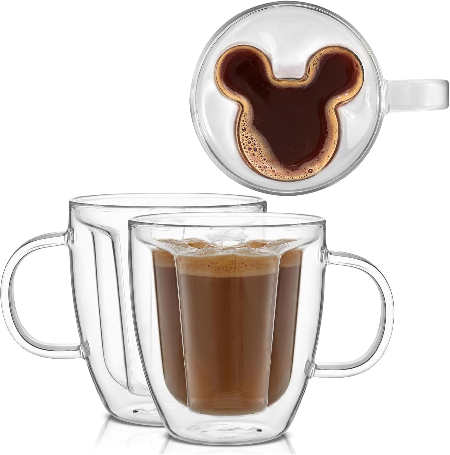JoyJolt Disney Mickey Mouse 3D Glass Cups Set of 2 for Coffee