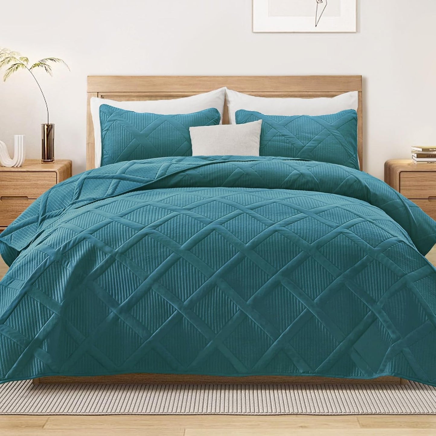 Oversized King Quilt Set in Teal - Modern Bedspread for Comfort