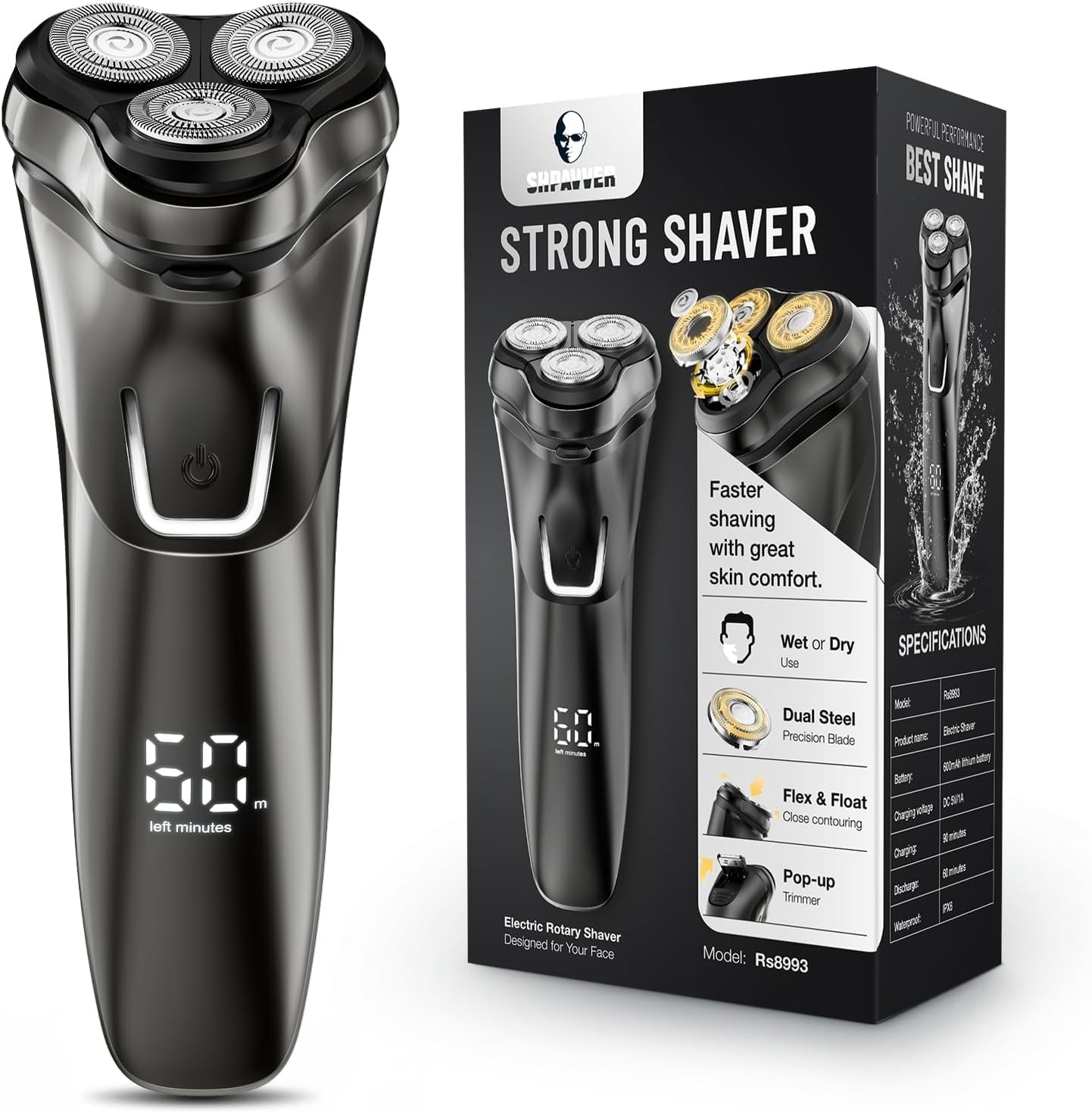 Electric Razor for Men Cordless: Wet/Dry Rotary Shaver Waterproof