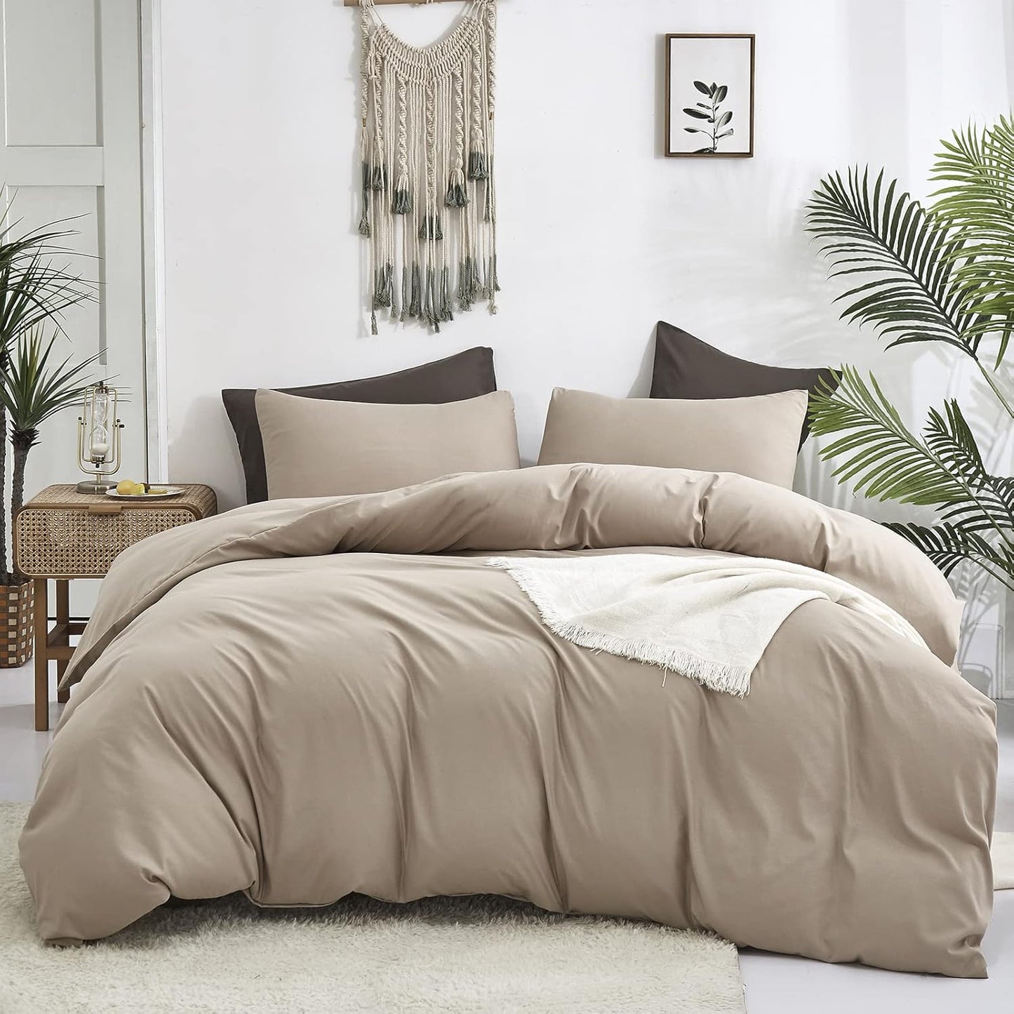 Cottonight Khaki Comforter Set King Soft Breathable Bedding